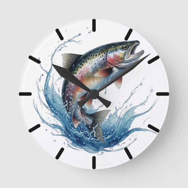 Colorful Jumping Trout Fishing Clock (Front)