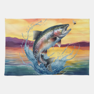 Colorful Jumping Trout Fishing Kitchen Towel