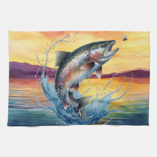 Colorful Jumping Trout Fishing Kitchen Towel