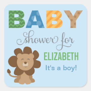 Colorful Jungle Animals Baby Boy Square Sticker