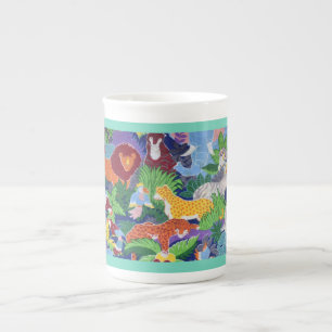 Colorful Jungle Animals Bone China Mug