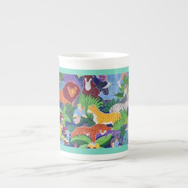 Colorful Jungle Animals Bone China Mug (Front)