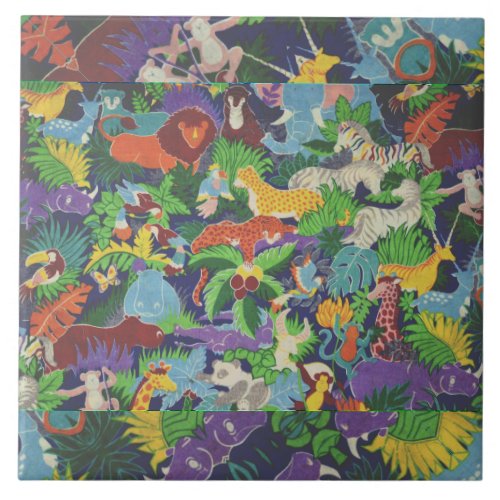 Colorful Jungle Animals Ceramic Tile