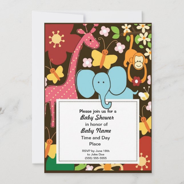 Colorful Jungle Animals Neutral Baby Shower Invita Invitation (Front)