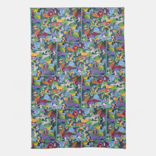 Colorful Jungle Animals Tea Towel