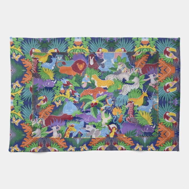 Colorful Jungle Animals Tea Towel (Horizontal)