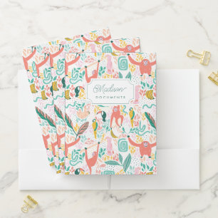 Colorful Jungle Animals Tropical Leaves  Pocket Folder