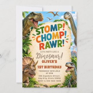 Colorful Jungle Dino Party Invite