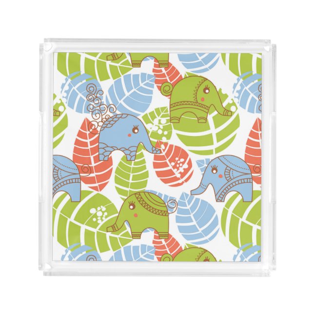 Colorful Jungle Elephants Acrylic Tray (Front)
