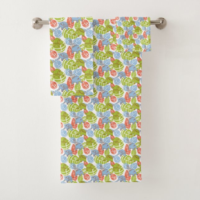 Colorful Jungle Elephants Bath Towel Set (Insitu)