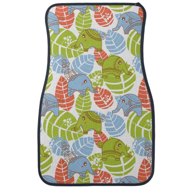 Colorful Jungle Elephants Car Floor Mat (Front)