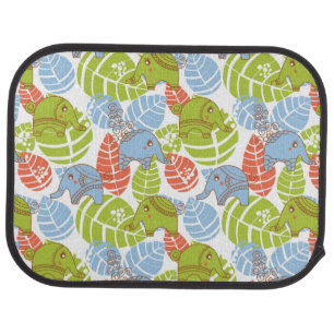 Colorful Jungle Elephants Car Mat