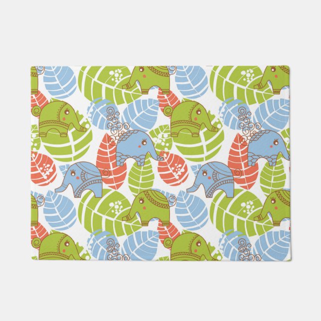 Colorful Jungle Elephants Doormat (Front)