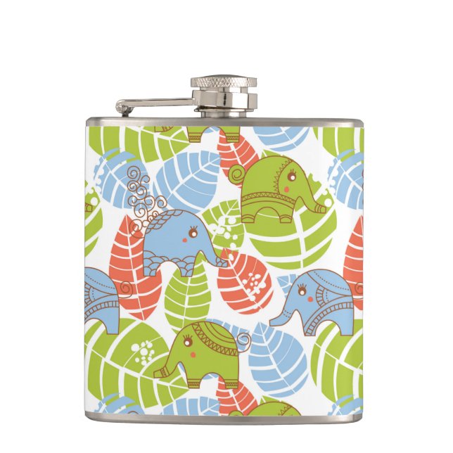 Colorful Jungle Elephants Flask (Front)