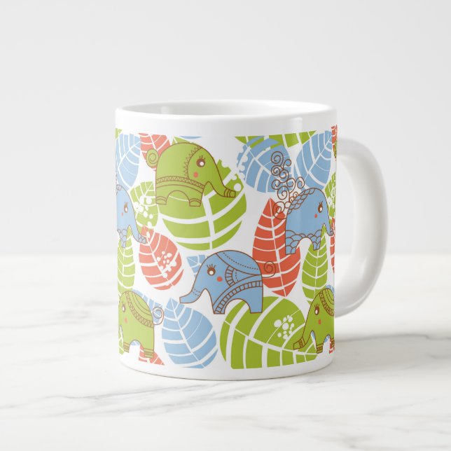 Colorful Jungle Elephants Giant Coffee Mug (Front Right)