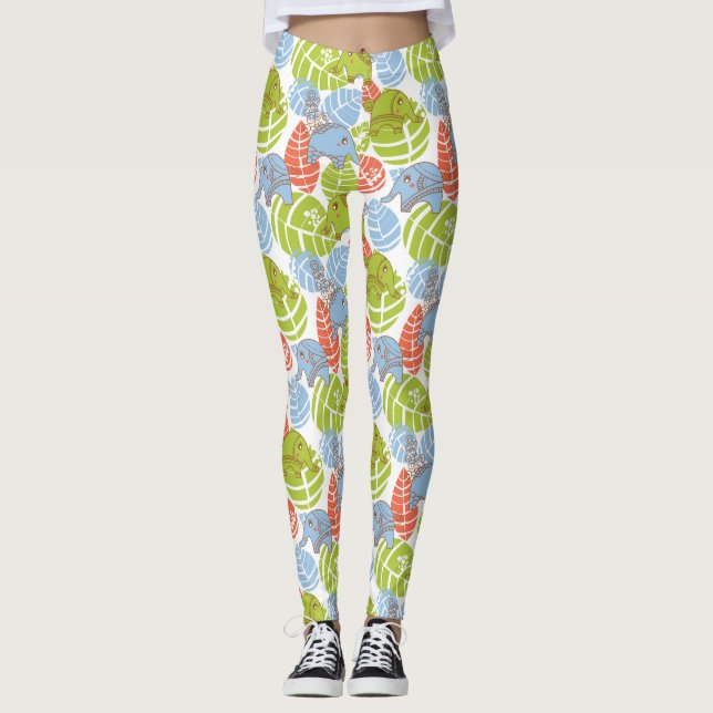 Colorful Jungle Elephants Leggings (Front)