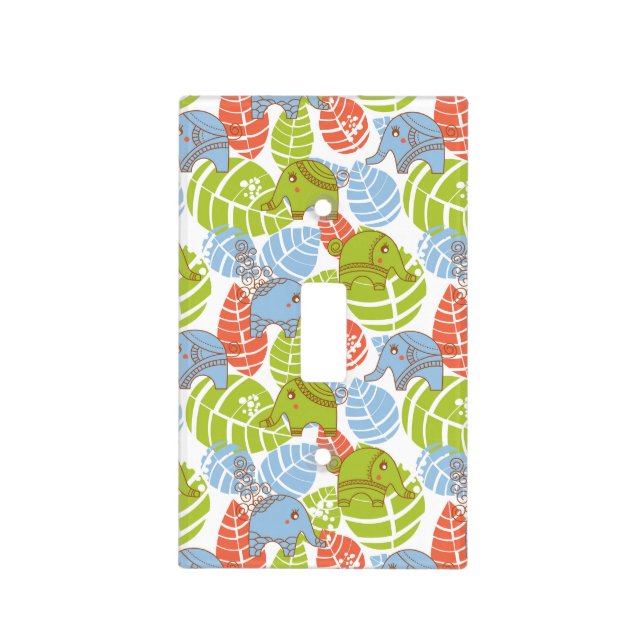 Colorful Jungle Elephants Light Switch Cover (Front)