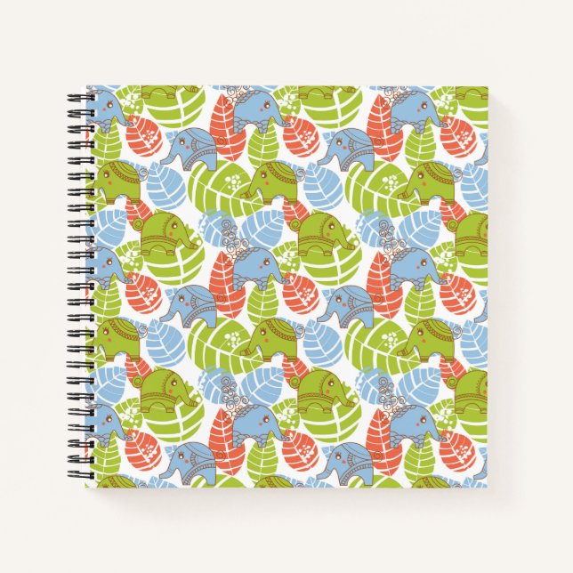 Colorful Jungle Elephants Notebook (Front)