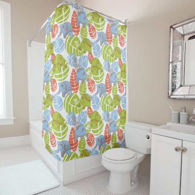 Colorful Jungle Elephants Shower Curtain (In Situ)