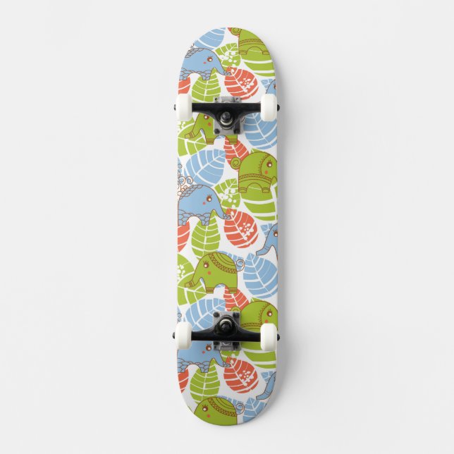 Colorful Jungle Elephants Skateboard (Front)