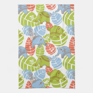 Colorful Jungle Elephants Towel