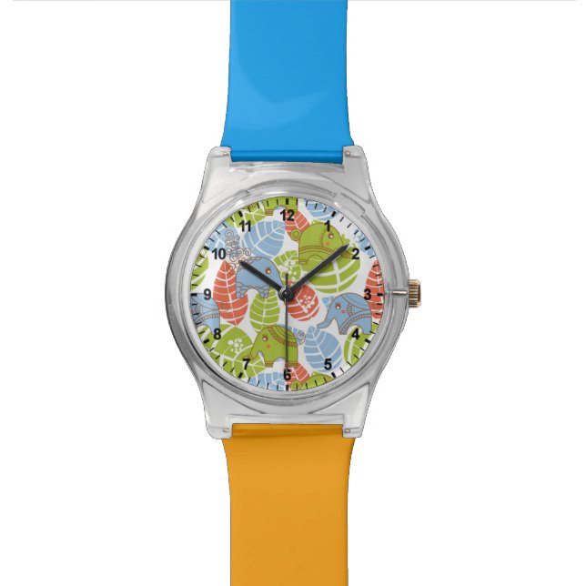 Colorful Jungle Elephants Wristwatch (Close Up)