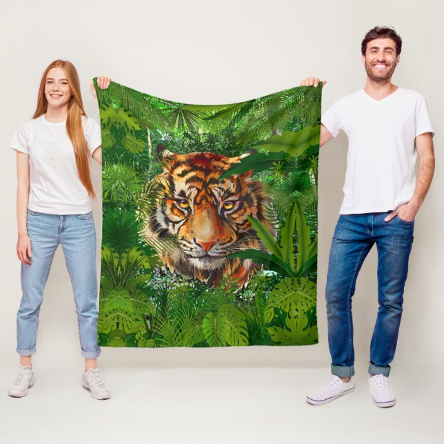 Colorful Jungle Tiger - Tiger Fleece Blanket (In Situ)