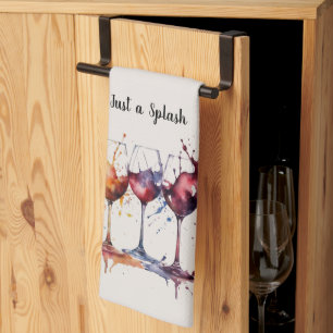 Colorful Just a Splash of Wine Watercolor Kitchen Towel