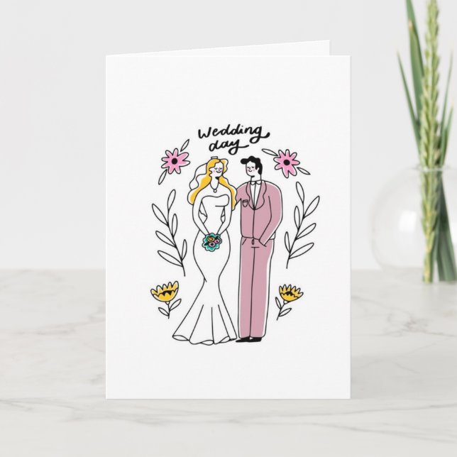 Colorful "Just Married" Wedding Greeting Card (Front)
