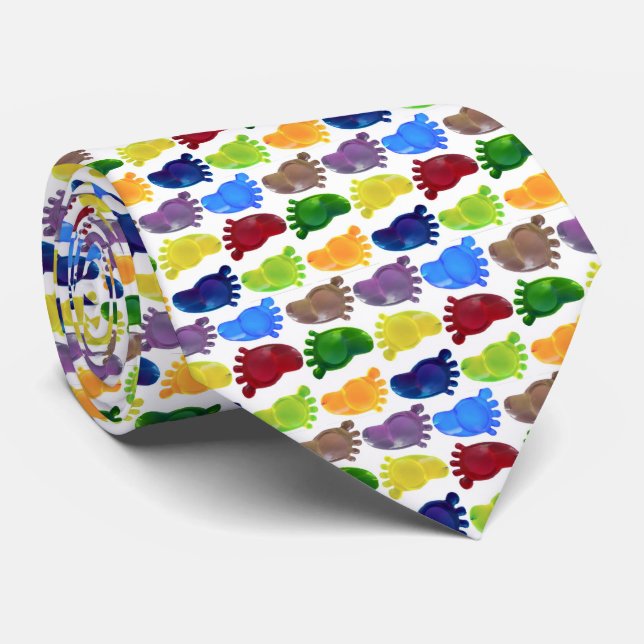 Colorful Just the Right Foot Pattern Neck Tie (Rolled)
