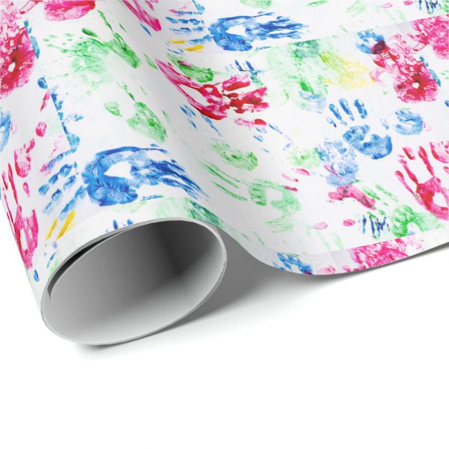 colorful juvenile hand prints wrapping paper (Roll Corner)