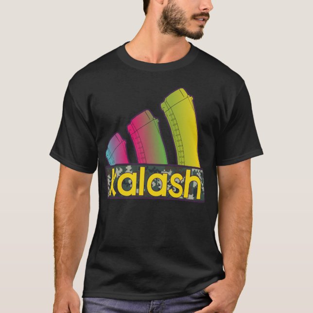 Colorful Kalash three AK assault rifle magazines T-Shirt (Front)