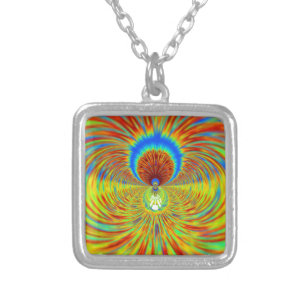 Colorful Kaleidoscope Art Print Silver Plated Necklace