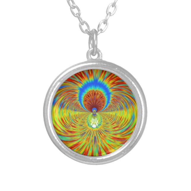 Colorful Kaleidoscope Art Print Silver Plated Necklace (Front)