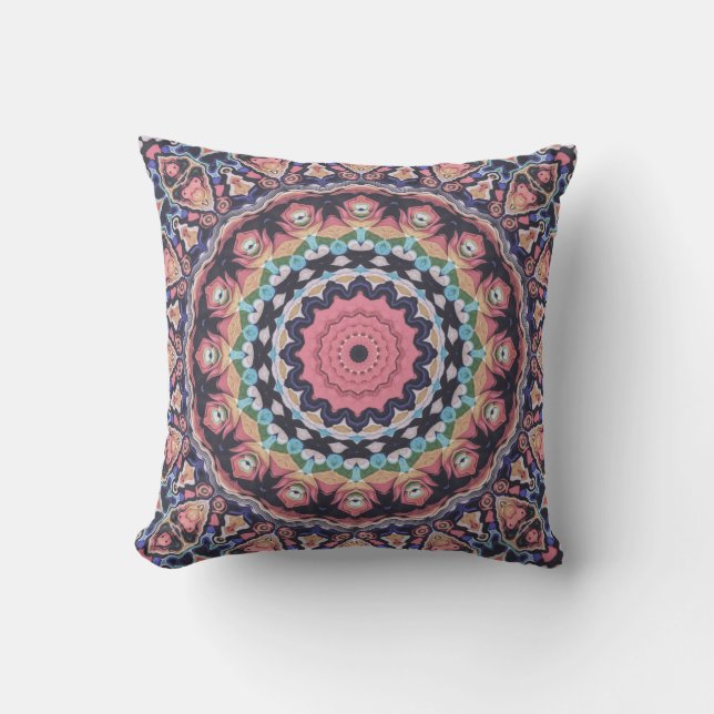Colorful Kaleidoscope Mandala Throw Pillow (Front)