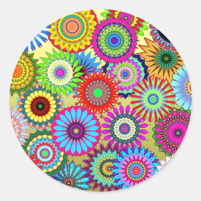 Colorful kaleidoscope pattern classic round sticker (Front)