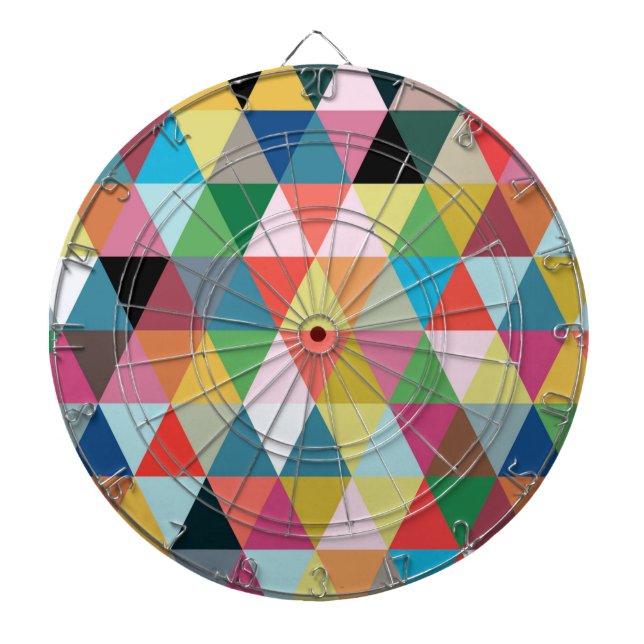Colorful Kaleidoscope Patterned Dartboard With Darts (Front)