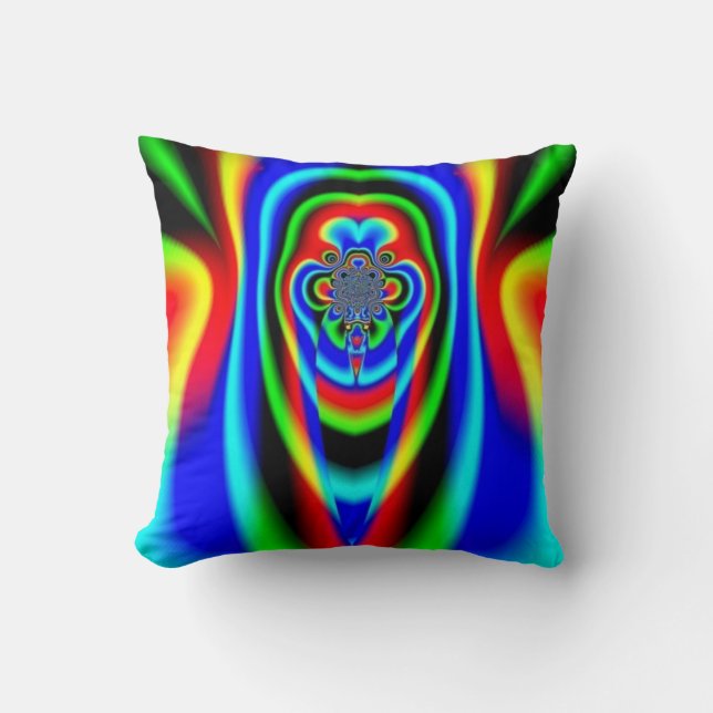 Colorful Kaleidoscope Psychedelic Fractal Throw Pillow (Front)