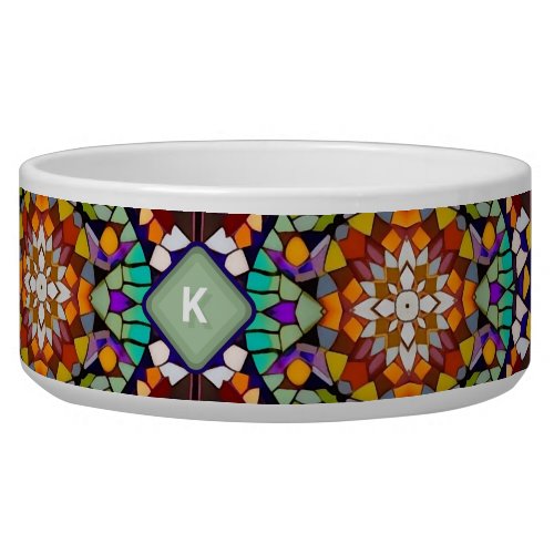 Colorful Kaleidoscope Tile 3D Illusion Pet Initial Bowl