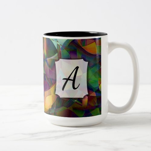 Colorful Kaleidoscopic Abstract Art w Monogram Two_Tone Coffee Mug
