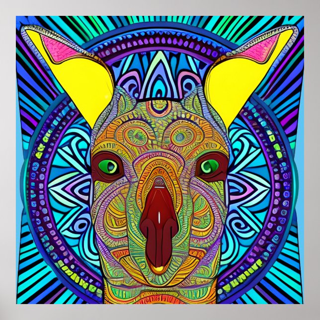 Colorful Kangaroo Mandala Unique Interesting Poster (Front)
