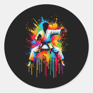 Colorful Karate Tie Dye Color Karate Fan Srt Men W Classic Round Sticker