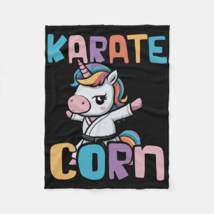 Colorful Karate Unicorn In Action With Rainbow Fleece Blanket