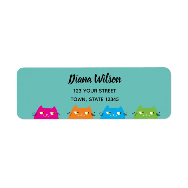 Colorful Kawaii Cats Return Address Label (Front)