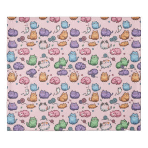 Colorful Kawaii Chubby Cats Pattern on Graph Paper Duvet Cover