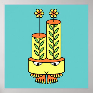 Colorful kawaii cute cartoon character posters