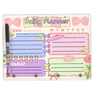colorful kawaii daily planner dry erase board with keychain holder