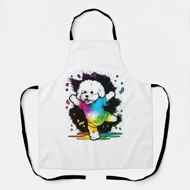Colorful Kawaii Dancing Bichon  Apron (Front)