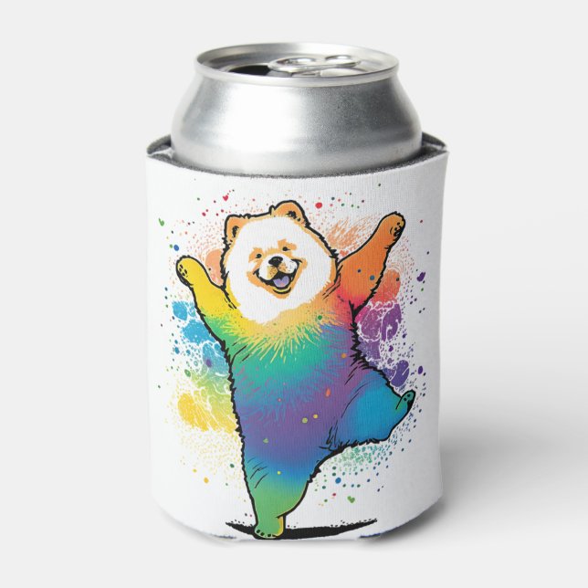 Colorful Kawaii Dancing Chow Chow  Can Cooler (Can Front)