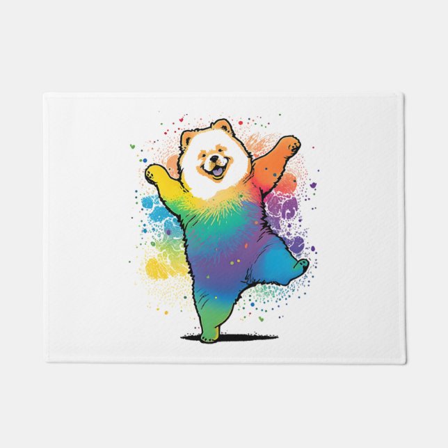 Colorful Kawaii Dancing Chow Chow  Doormat (Front)